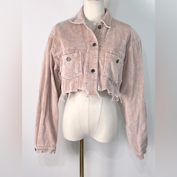 POL Jackets & Blazers - POL Cropped Corduroy Raw Hem Light Pink Jacket Size Medium